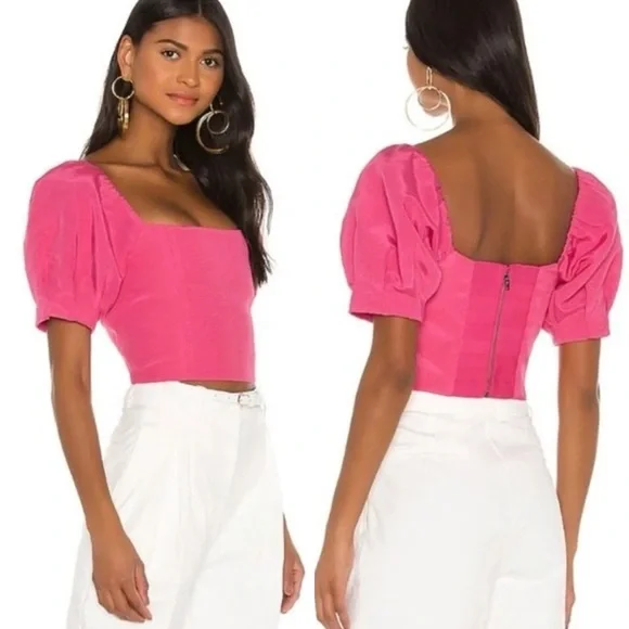 Alice + Olivia Joslyn Puff Sleeve Cropped Top in Wild Pink Size 2 - Picture 14 of 14
